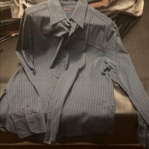 Classic Navy Striped Dress Shirt